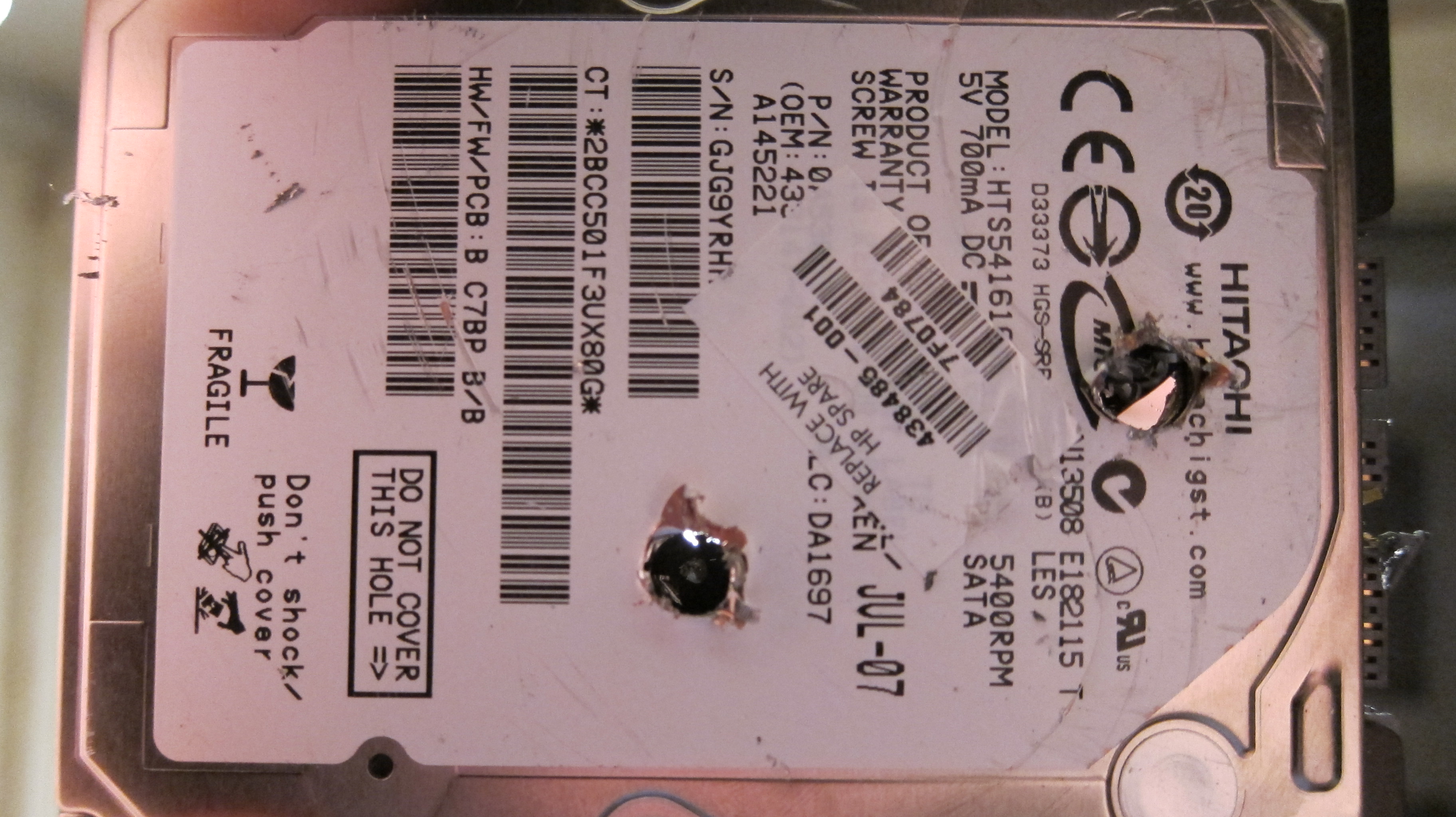 Drilling a laptop hard drive